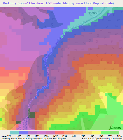 Verkhniy Koban',Russia Elevation Map