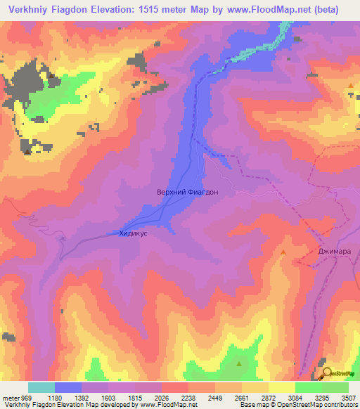 Verkhniy Fiagdon,Russia Elevation Map