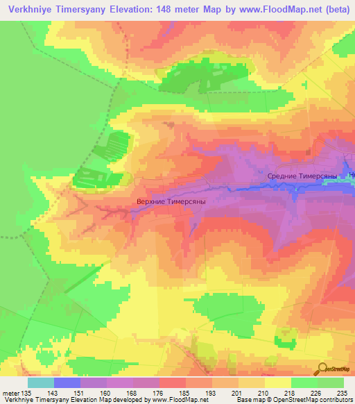 Verkhniye Timersyany,Russia Elevation Map