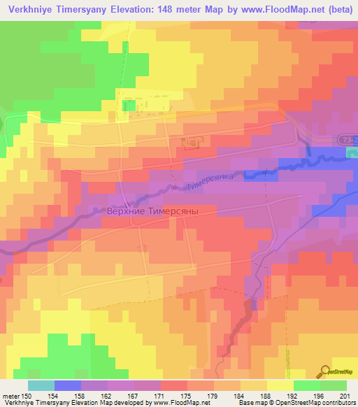 Verkhniye Timersyany,Russia Elevation Map