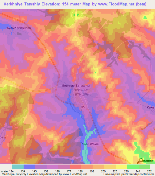 Verkhniye Tatyshly,Russia Elevation Map