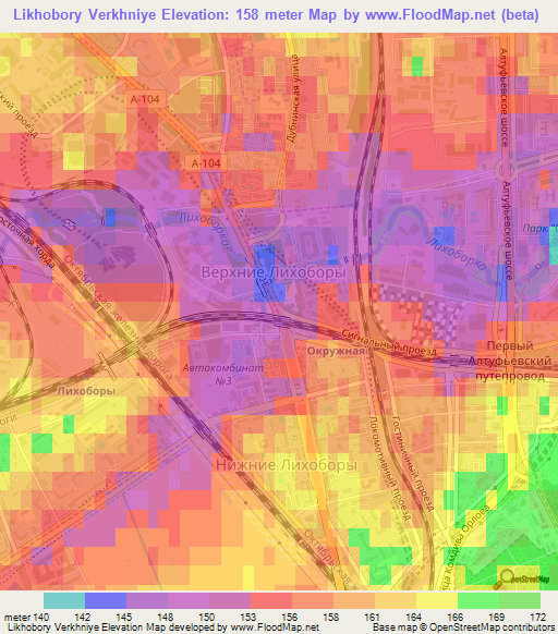 Likhobory Verkhniye,Russia Elevation Map