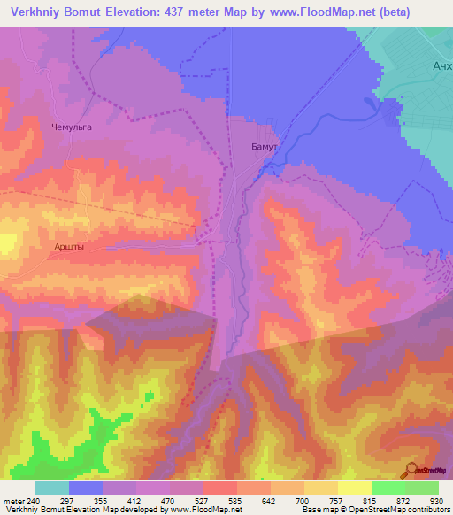 Verkhniy Bomut,Russia Elevation Map