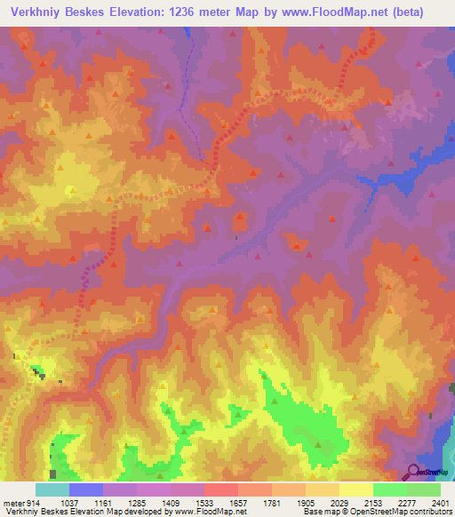 Verkhniy Beskes,Russia Elevation Map