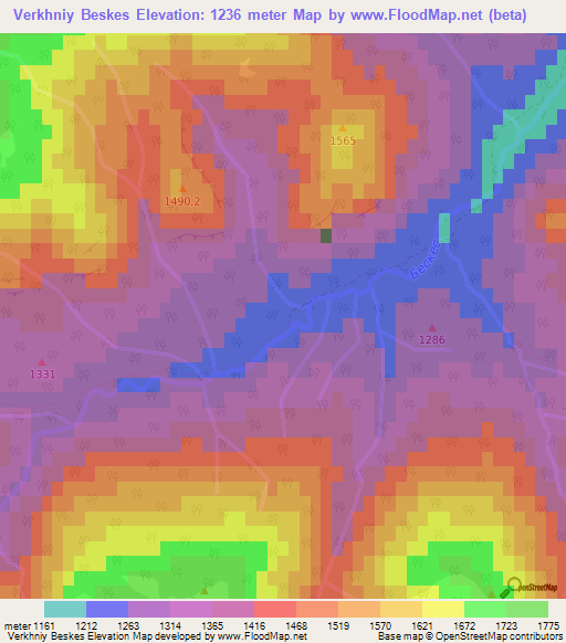 Verkhniy Beskes,Russia Elevation Map