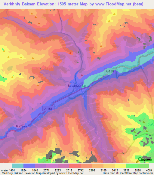 Verkhniy Baksan,Russia Elevation Map