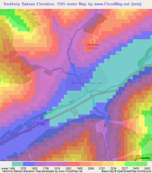 Verkhniy Baksan,Russia Elevation Map