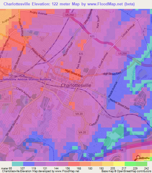 Charlottesville,US Elevation Map