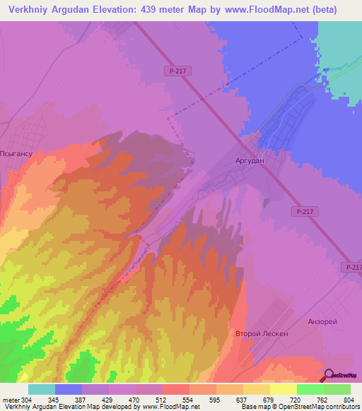 Verkhniy Argudan,Russia Elevation Map