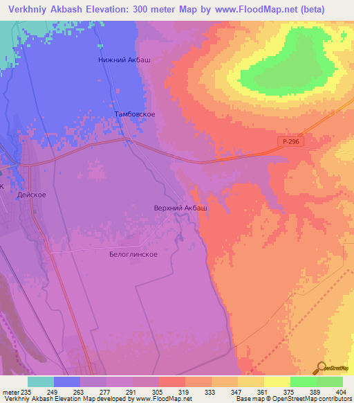 Verkhniy Akbash,Russia Elevation Map