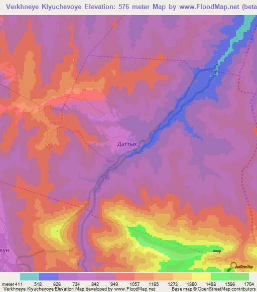 Verkhneye Klyuchevoye,Russia Elevation Map