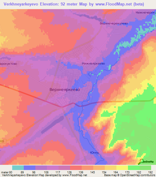 Verkhneyarkeyevo,Russia Elevation Map