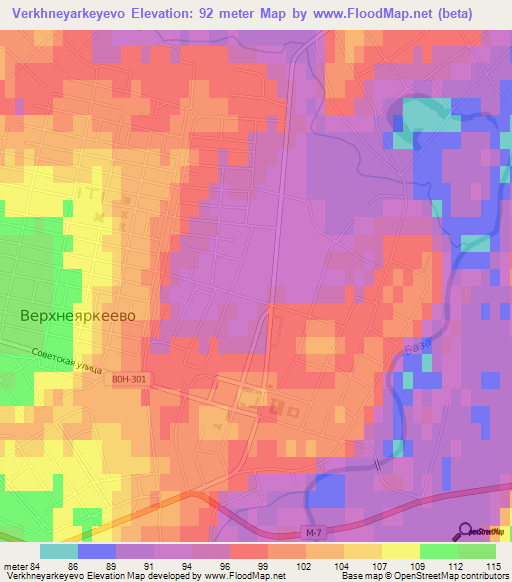 Verkhneyarkeyevo,Russia Elevation Map