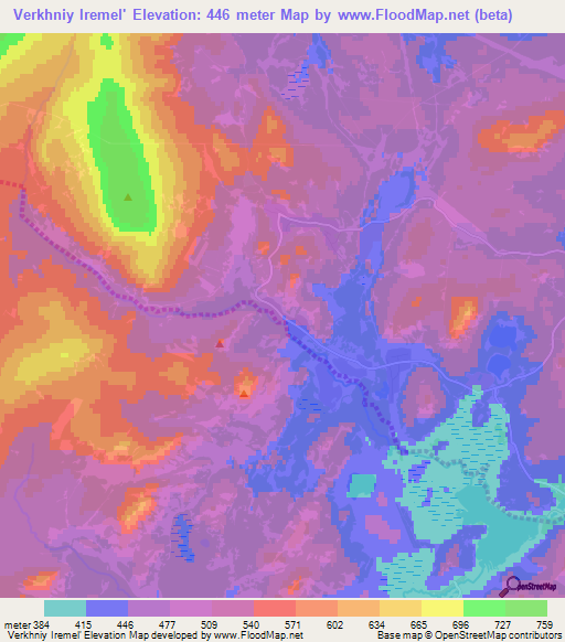 Verkhniy Iremel',Russia Elevation Map