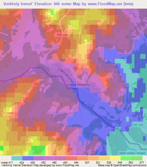 Verkhniy Iremel',Russia Elevation Map