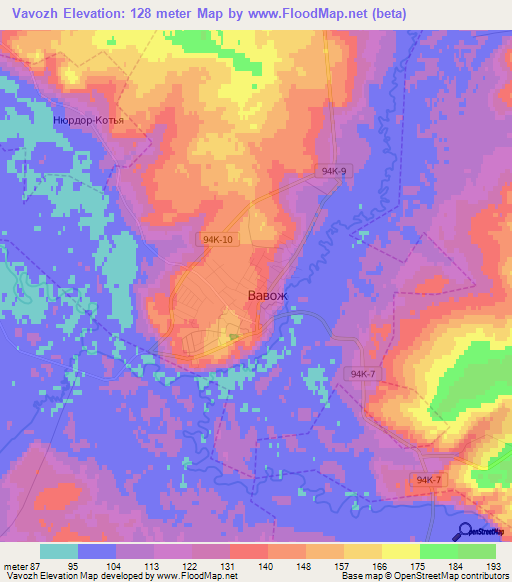 Vavozh,Russia Elevation Map