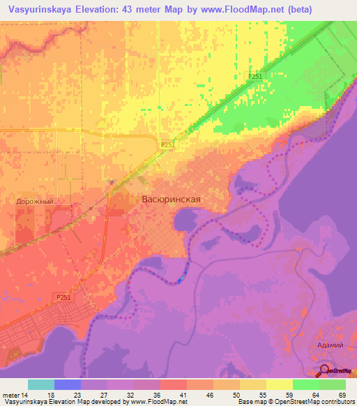 Vasyurinskaya,Russia Elevation Map