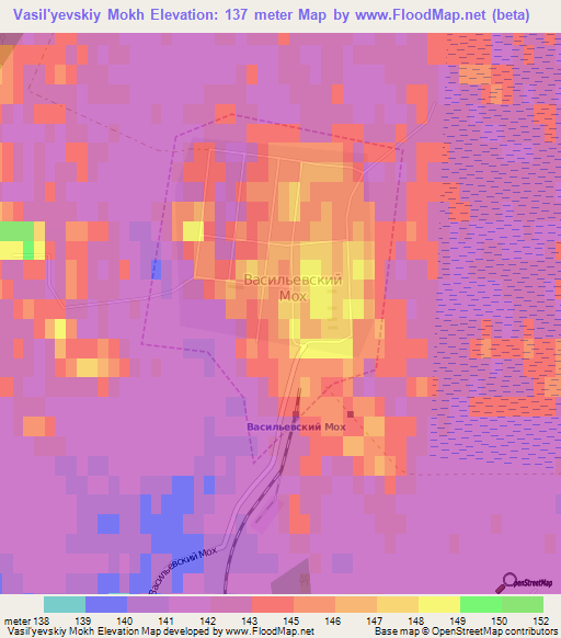 Vasil'yevskiy Mokh,Russia Elevation Map