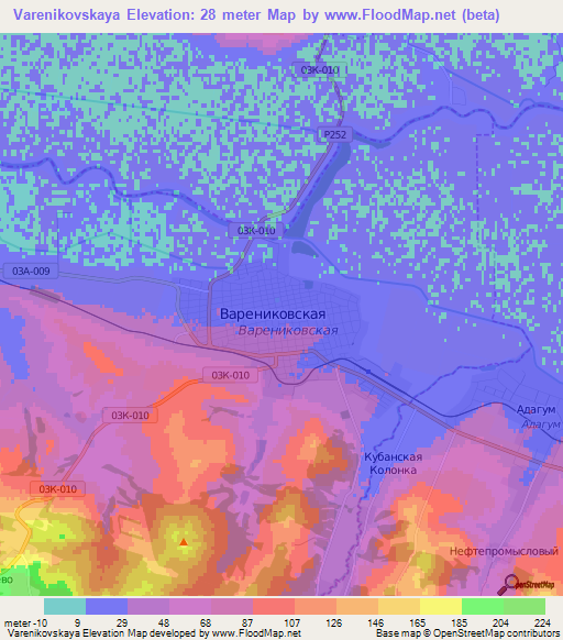 Varenikovskaya,Russia Elevation Map