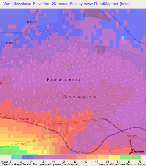 Varenikovskaya,Russia Elevation Map