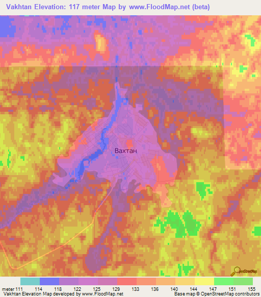 Vakhtan,Russia Elevation Map