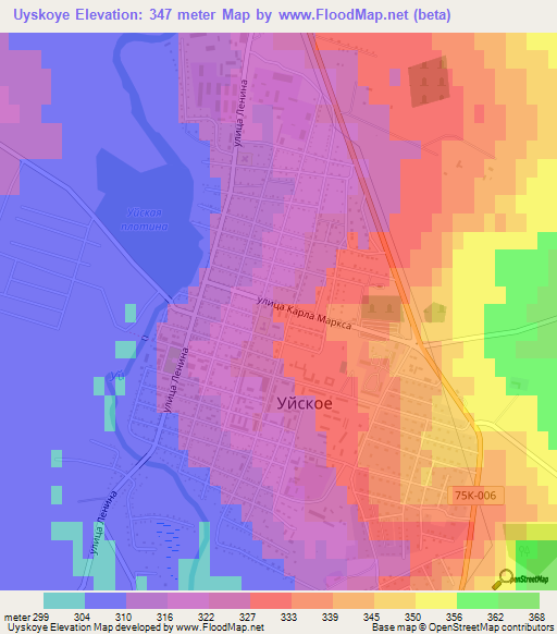 Uyskoye,Russia Elevation Map