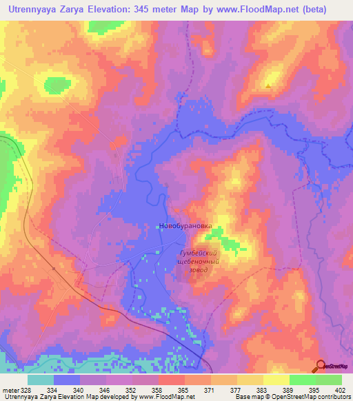 Utrennyaya Zarya,Russia Elevation Map