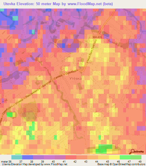 Utevka,Russia Elevation Map