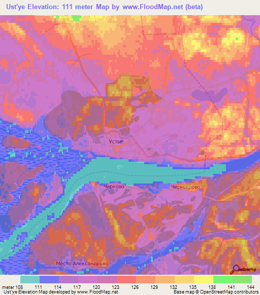 Ust'ye,Russia Elevation Map