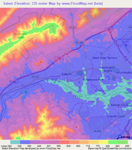 Salem,US Elevation Map