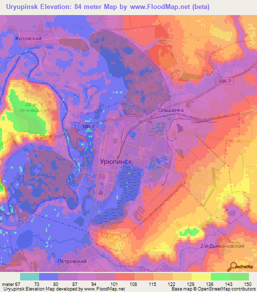 Uryupinsk,Russia Elevation Map