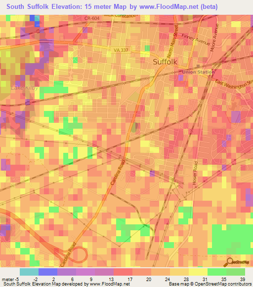 South Suffolk,US Elevation Map