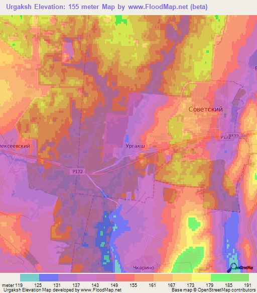 Urgaksh,Russia Elevation Map