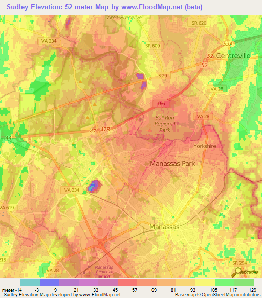 Sudley,US Elevation Map