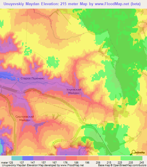 Unuyevskiy Maydan,Russia Elevation Map