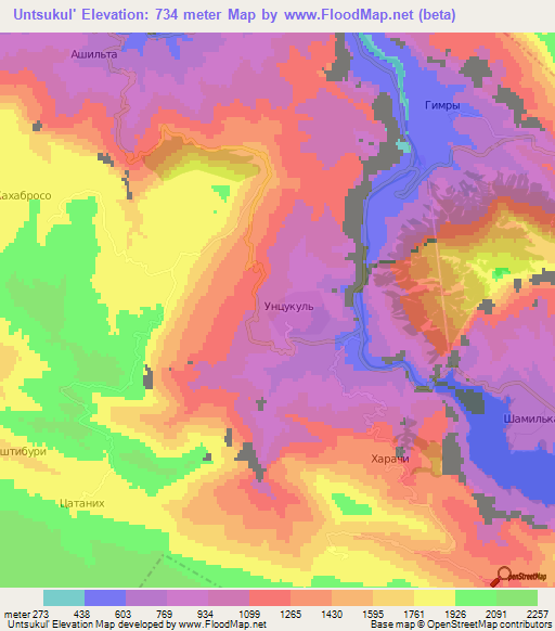 Untsukul',Russia Elevation Map