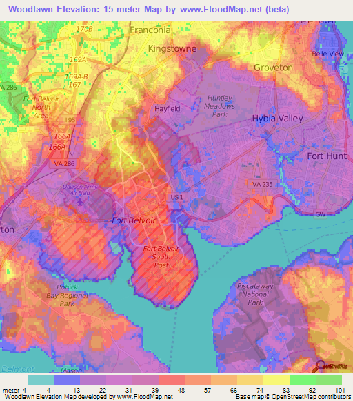 Woodlawn,US Elevation Map