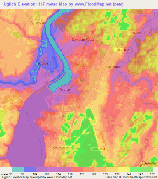 Uglich,Russia Elevation Map