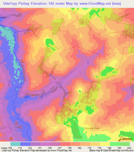 Udel'nyy Pizhay,Russia Elevation Map