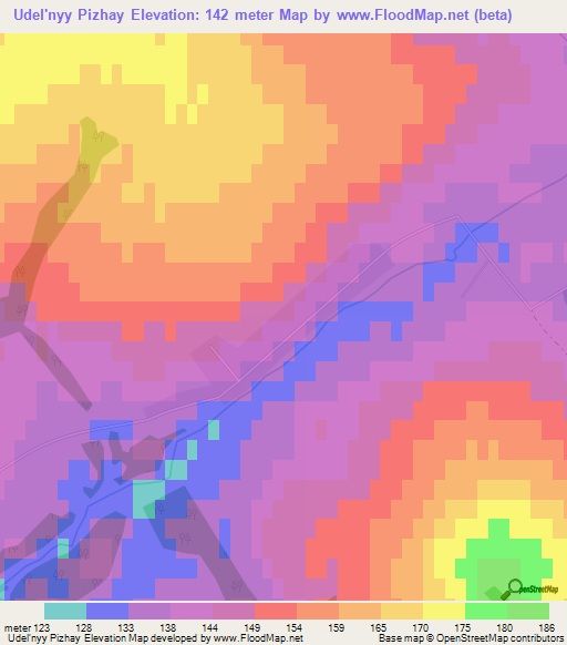 Udel'nyy Pizhay,Russia Elevation Map