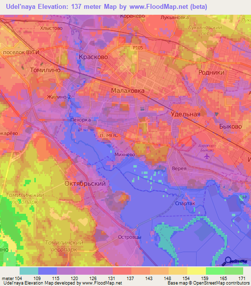 Udel'naya,Russia Elevation Map