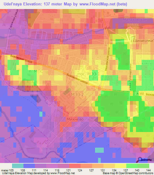 Udel'naya,Russia Elevation Map