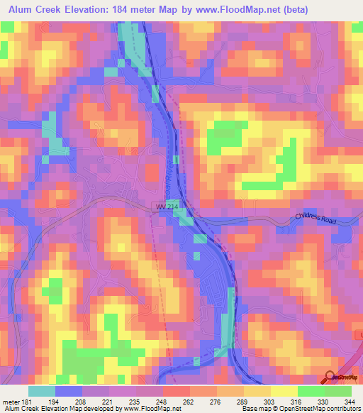 Alum Creek,US Elevation Map