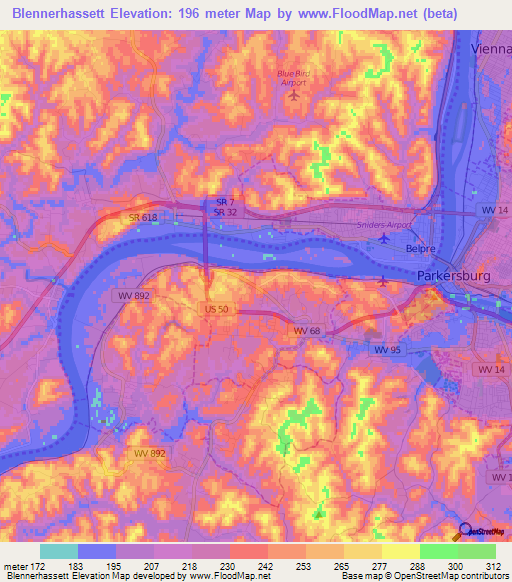 Blennerhassett,US Elevation Map