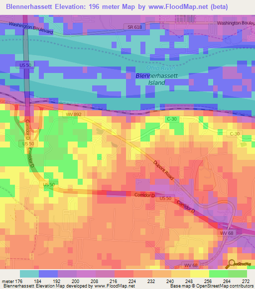 Blennerhassett,US Elevation Map