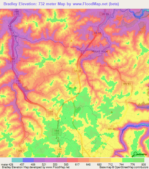 Bradley,US Elevation Map