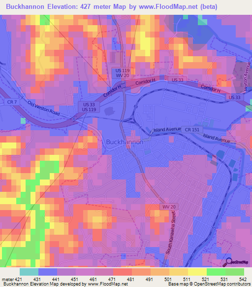 Buckhannon,US Elevation Map