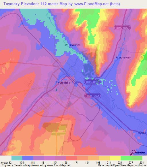 Tuymazy,Russia Elevation Map