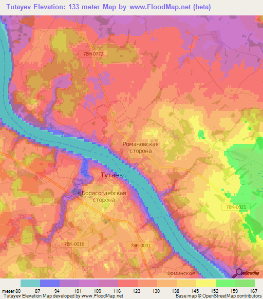 Tutayev,Russia Elevation Map