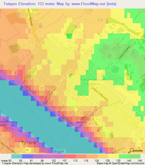 Tutayev,Russia Elevation Map